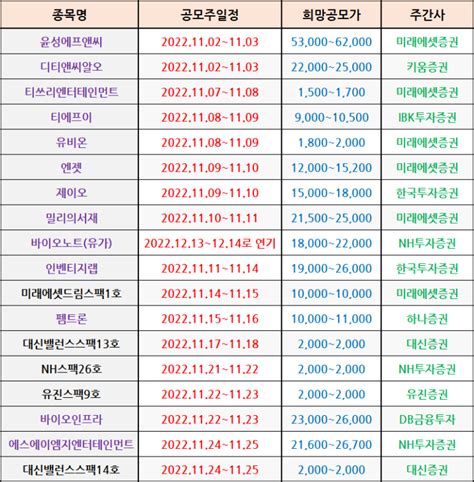 2022년 11월 공모주 청약 일정 및 종목 분석 네이버 블로그