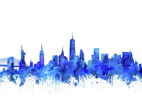 New York Watercolor Blue Digital Art By Bekim M Fine Art America