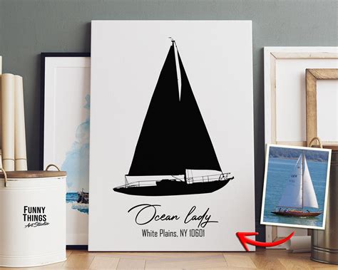 Boat Silhouette Portrait Custom, Custom Silhouette Art, Boat Drawing ...