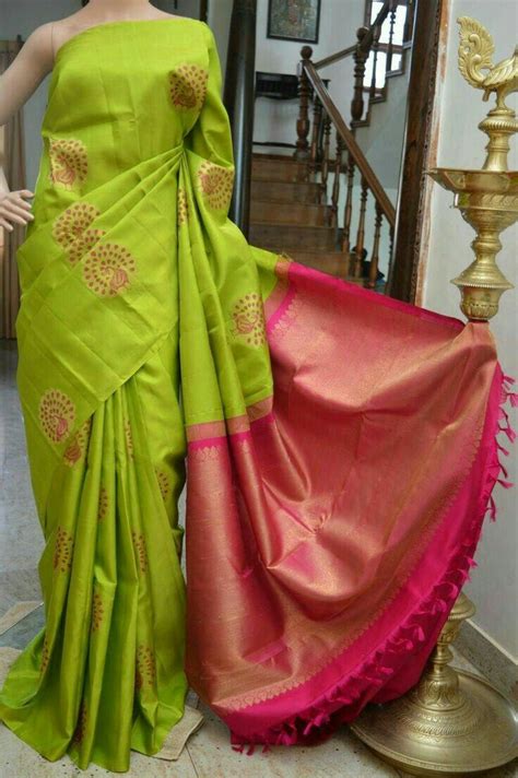 Lime Green With Pink Pallu Elegant Saree Saree Designs Saree