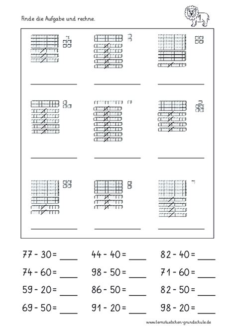 Subtrahieren mit Zehnerzahlen und Anschauung pdf Lernstübchen