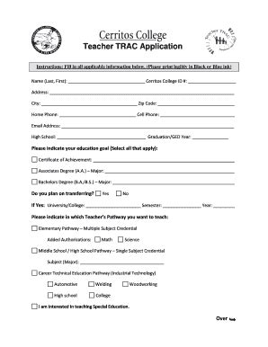 Fillable Online Cms Cerritos Teacher Trac Application Cerritos