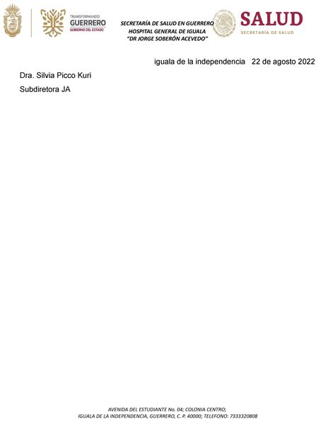 Nota de Evolución Medicina Interna SECRETARÍA DE SALUD EN GUERRERO