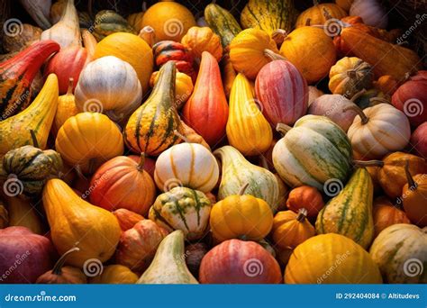 Pile Of Colorful Autumn Gourds In Daylight Stock Photo Image Of