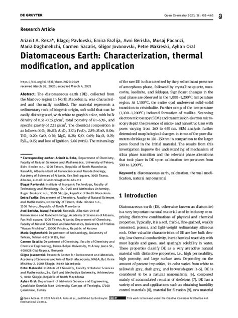 (PDF) Diatomaceous Earth: Characterization, thermal modification, and ...