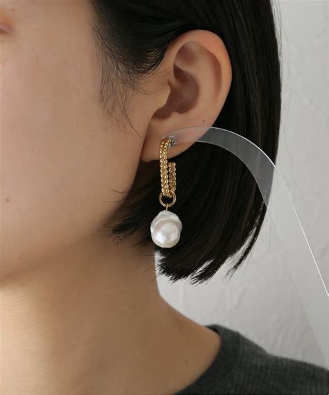 【ader Bijoux アデル ビジュー】cutsteel Baroque Pearl Chain（ピアス（両耳用））｜la