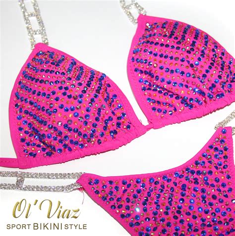 Npc Ifbb Wbff Hot Pink Mate Supplex Bikini Suit With Rhinestone