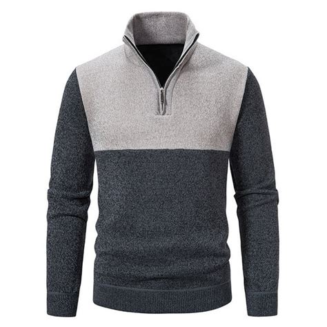 Wreesh Mens Henley Sweaters Quarter Zip Sweatshirt Color Block Slim Stand Collar Sweater Knitted