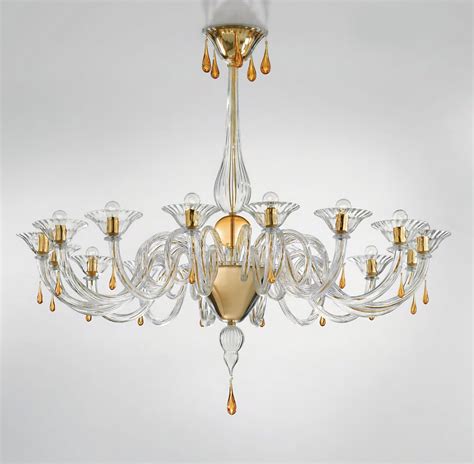 Modern Murano chandelier lighting clear glass and gold metal finish SYL1380K16 - MURANO IMPORTS™