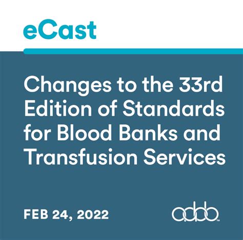 22EL-704 On-Demand eCast: Changes to the 33rd Edition of Standards for Blood Banks and ...