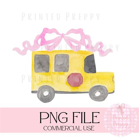 Watercolor Bus With Bow Back To School Preppy Style Digital Download