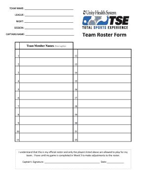 Team Roster Form Total Sports Experience Fill Out And Sign Printable