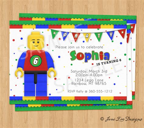 Lego Birthday Party Invitation Printable For Boy Or Girl Primary