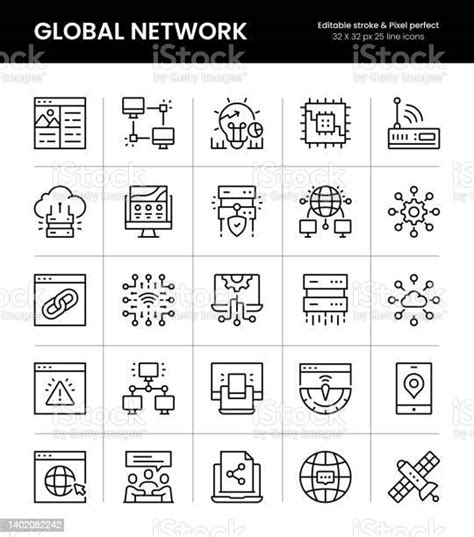 글로벌 네트워크 편집 가능한 획 선 아이콘 데이터 센터에 대한 스톡 벡터 아트 및 기타 이미지 데이터 센터 보안 엔지니어 Istock