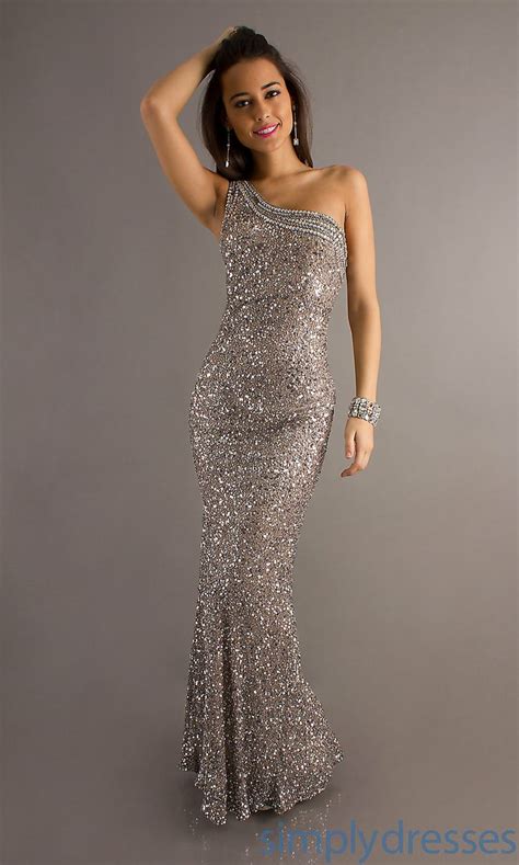 Long One Shoulder Open Back Sequin Dress By Scala 47541 Grey Party