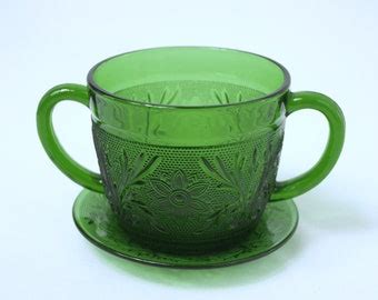 Vintage Anchor Hocking Forest Green Sandwich Glass Custard Etsy