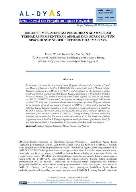 Pdf Urgensi Implementasi Pendidikan Agama Islam Terhadap Pembentukan