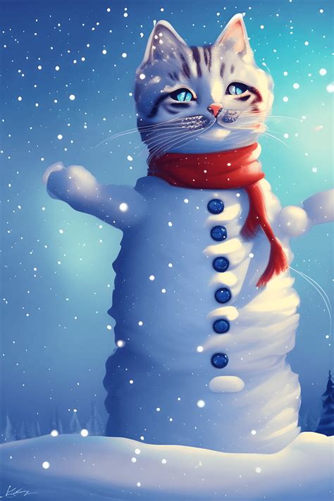 Cat Snowman in a Magical Winter Scene · Creative Fabrica