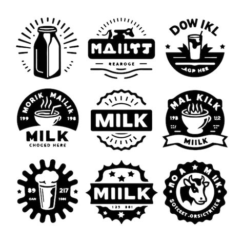 Premium Vector Set Of Milk Logos Labels Badges Emblems With Splashes