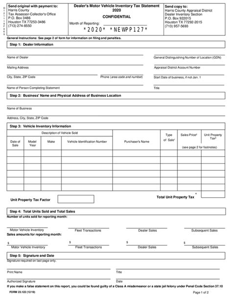 Dealers Motor Vehicle Inventory Tax Statement 2020 Webmotor Org