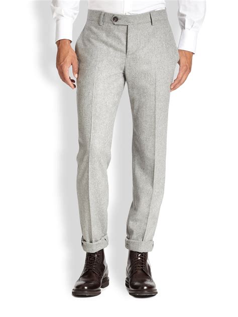 Brunello Cucinelli Wool Flannel Trousers In Gray For Men Lyst