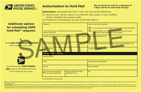 PS Form 8076 – Authorization to Hold Mail | Origin Form Studio