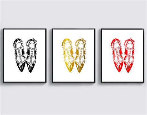 Shoes Art, Fashion Poster, Red Shoes Art, Gold Shoes Decor, Fashion ...