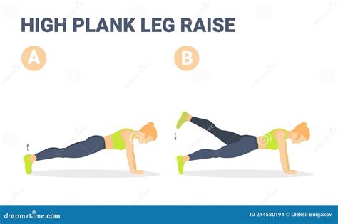 High Plank Leg Raise Exercise Woman Colorful Cartoon Vector