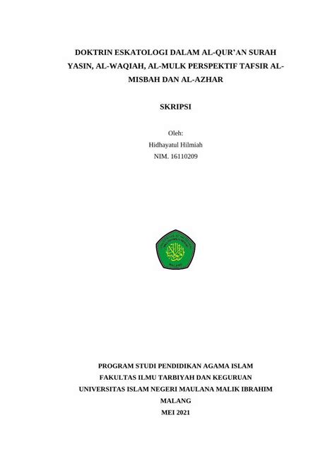 PDF DOKTRIN ESKATOLOGI DALAM AL QURAN SURAH YASIN AL WAQIAH