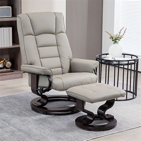 HOMCOM Swivel Recliner with Ottoman, Faux Leather Reclining Chair, Gray ...