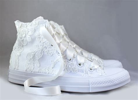 Ivory Lace High Top Converses Ivory Floral Lace Bridal Converses