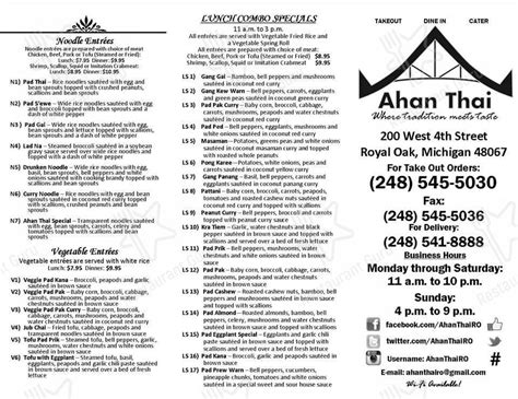 Menu At Ahan Thai Restaurant Royal Oak