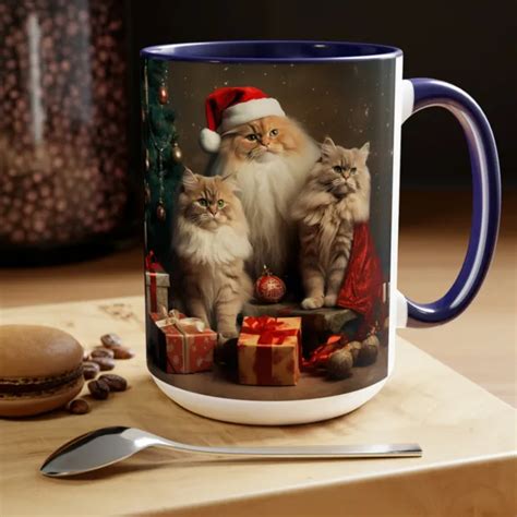 Oz Two Tone Coffee Mugs Brown Tabby Cat Celebrating Christmas X Mas