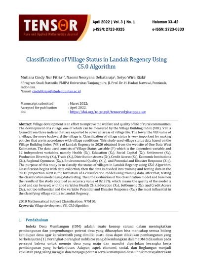 Classification Of Village Status In Landak Regency Using C50 Algorithm