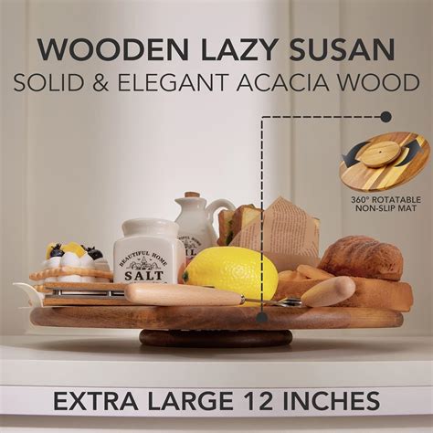 Bandeja Giratoria De Madera De Acacia Lazy Susan Organizador De