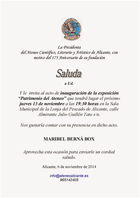 Invitación A La De Inauguración De La Exposición “ Invitaciones