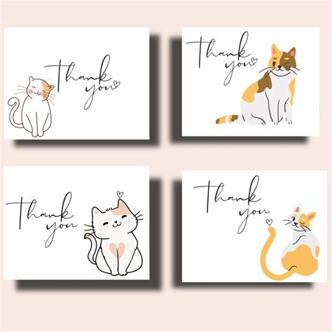 Adorable Cat Thank You Card Set, Cute Kittens Blank Note Cards With Envelopes Set of 12, 24, 36 ...