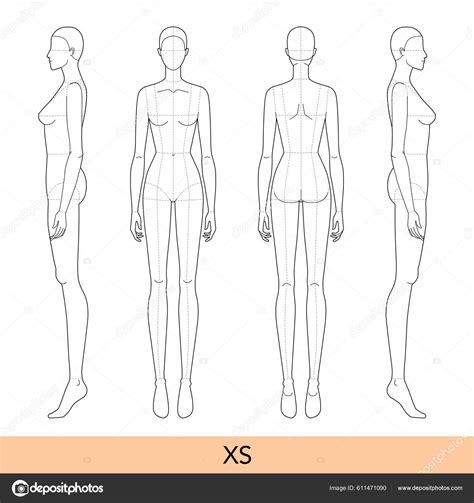 Female Body Outline For Fashion Design Front And Back