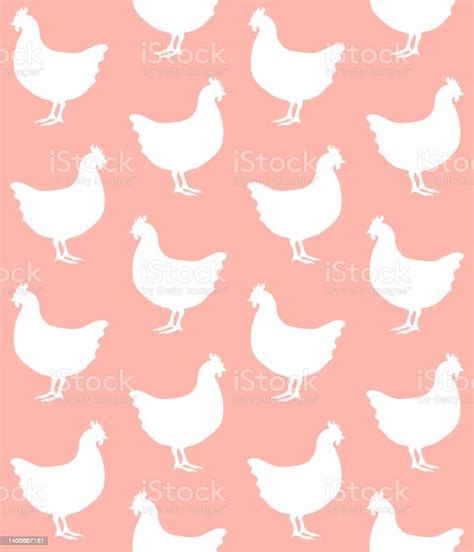 Vector Seamless Pattern Of Hand Drawn Flat Chicken Hen Silhouette Stock