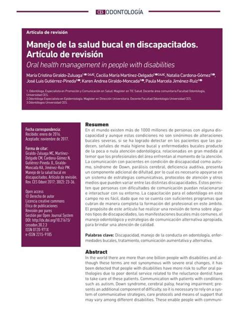 Manejo De Salud Bucal En Discapacitados Juli Udocz