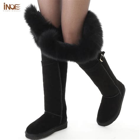 thigh suede sheepskin leather fur lined natural fox fur over the knee ...