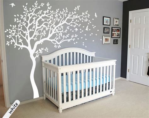 White Tree Decal Large Nursery Tree Decals With Birds Unisex White Tree