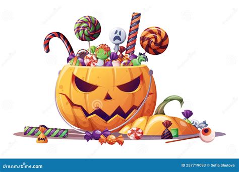 Halloween Pumpkin With Candies Pumpkin Trick Or Treat Bag Halloween Pumpkin Lollipop And