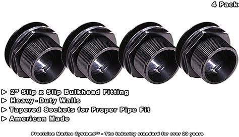 Bulkhead Fitting 2” Slip X Slip 4 Pack Aquarium Heavy Duty Premium