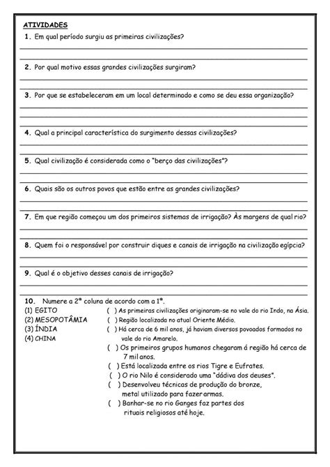 Exercícios Sobre O Surgimento Das Primeiras Cidades 5 Ano ROAREDU