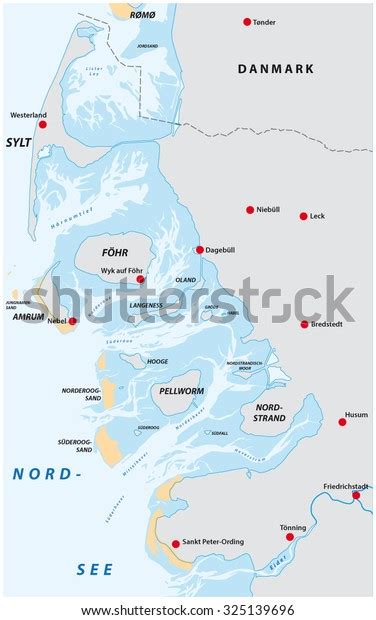 North Frisian Islands Map Stock Vector (Royalty Free) 325139696