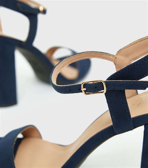 Navy Suedette 2 Part Block Heel Sandals New Look