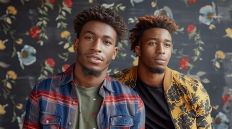 Premium Photo | Twin Brothers in Casual Wear Against Floral Backdrop