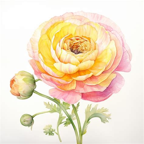 Premium Photo A Painting Of Ranunculus Flower Watercolor