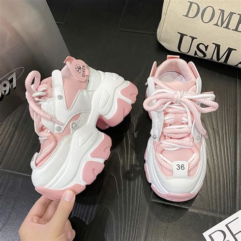 White Chunky Sneakers Women New Autumn Hidden Heel Platform Sports Dad